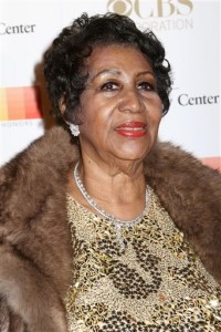 In this Sunday, Dec. 6, 2015 file photo, Aretha Franklin attends the 38th Annual Kennedy Center Honors at The Kennedy Center Hall of States, in Washington. The Queen of Soul made a surprise appearance at the House of Swing, helping the Jazz at Lincoln Center Orchestra usher in the holiday season at their first concert in their newly refurbished home. Trumpeter Wynton Marsalis had a special gift for the audience when he introduced Franklin in the middle of the Thursday night, Dec. 17, 2015 annual "Big Band Holidays" concert at the Rose Theater, in New York. (Photo by Greg Allen/Invision/AP, File)