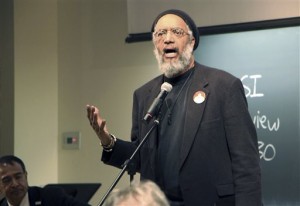 In this Friday, Nov. 13, 2015, photo, Amilcar Shabazz, faculty advisor for diversity and excellence, speaks during a forum on racial inclusion at the University of Massachusetts Amherst campus, in Amherst, Mass. UMass Senior Vice Provost John McCarthy said students expressed their need to see more faculty of color in the classroom, those who are more familiar with their experiences as students of color. (Dan Glaun/MassLive.com via AP) MANDATORY CREDIT.