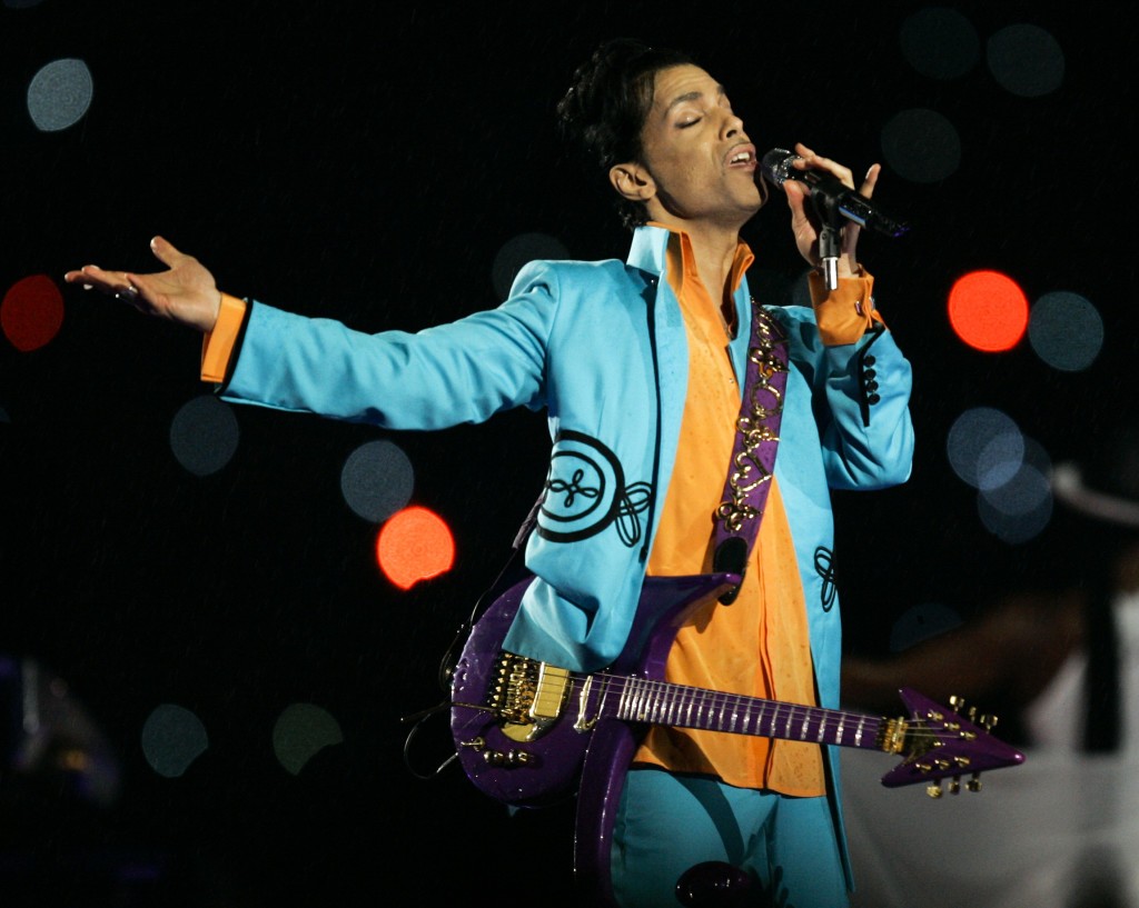 Prince performs during the halftime show at the Super Bowl XLI football game at Dolphin Stadium in Miami on Sunday, Feb. 4, 2007. (AP Photo/Chris O'Meara)